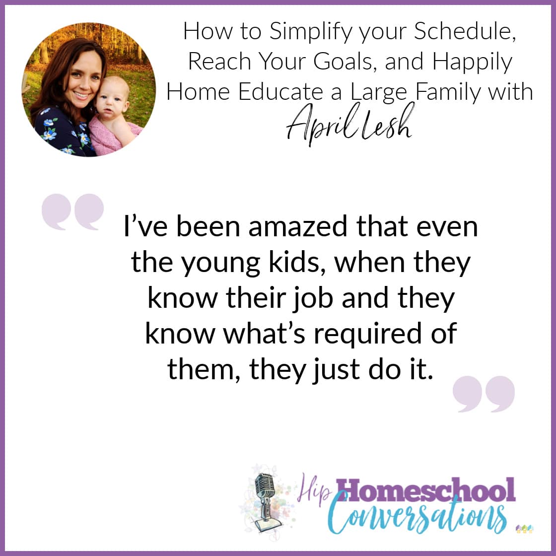 April shares her practical and thoughtful ideas regarding prioritizing her day, scheduling in a way that makes sense, and accomplishing her goal of encouraging her children to enjoy learning.
